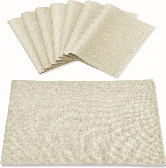 Cloth Placemats Set of 8, Linen Type Fabric Placemats Machine Washable Heat Resistant Placemats Wrinkle Free Thick Polyester Kitchen Place Mats for Dining Table (Beige)