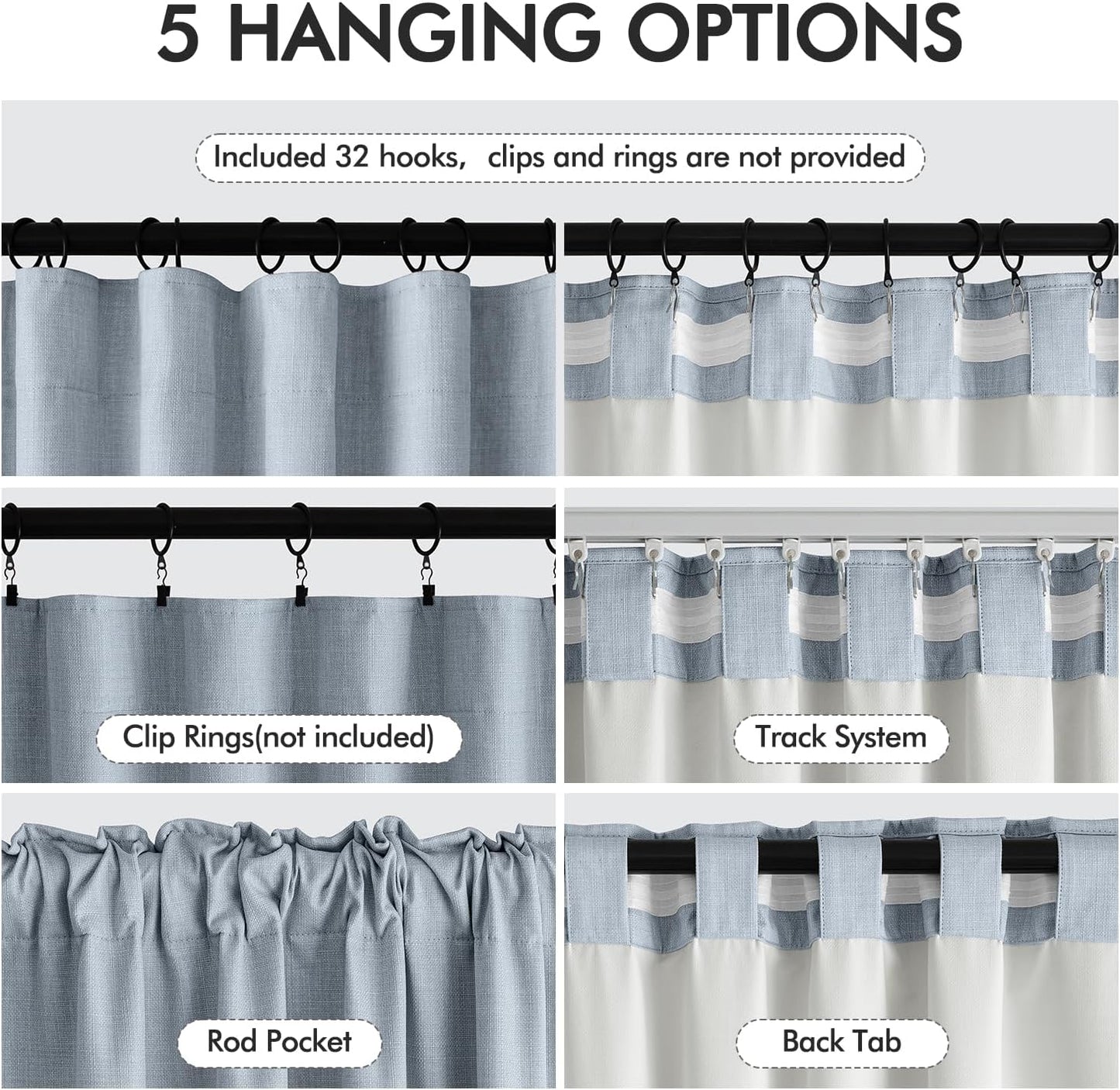 MIULEE 100% Blackout Curtains 120 Inch Long 2 Panels Set for Bedroom, Thick Faux Linen Black Out Curtain Room Darkening Back Tab Pleat Window Textured Drapes with Hooks for Living Room, Chambray Blue