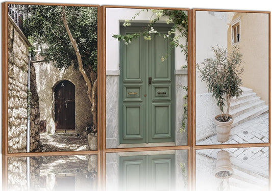 SIGNINART Large Vintage Italy City Landscape Framed Canvas Wall Art Set, Rustic Olive Green Tree Wall Decor, Modern Minimalist French Farmhouse Art Print for Living Room,Bedroom,Office 24"x36"x3