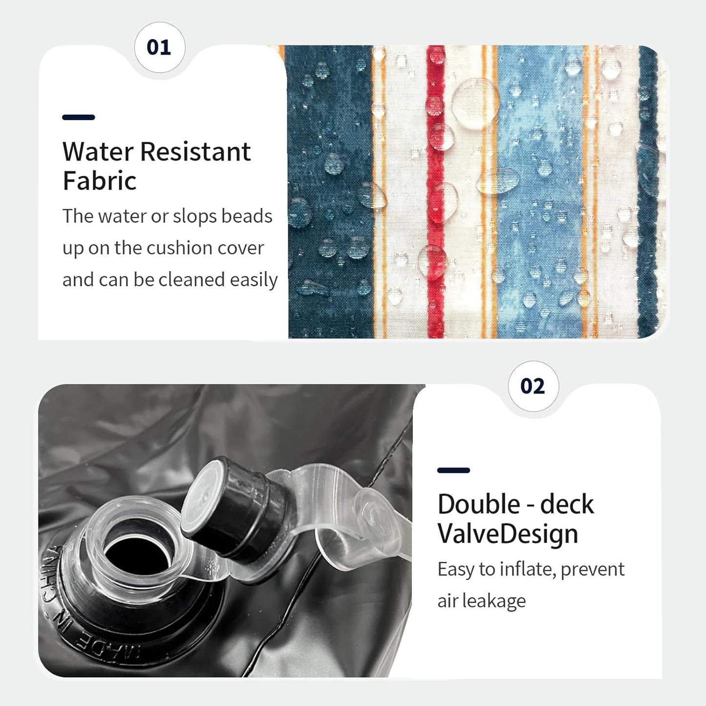 Inflatable Ottoman Stool D31 xH14 for Outdoor/Indoor Use, Water Repellent Patio Foot Rest Stool with Portable Handle,Round Pouf Ottoman Suitable for Garden,Deck and Camping - Stripe Red Blue