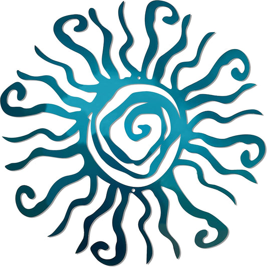 Riverside Designs Wacky Sun Metal Wall Art Indoor/Outdoor Decor - 36" Teal Rust Proof Wall Sculpture - Made in USA - Ideal for Bedroom, Garden, Home, Patio and Farmhouse