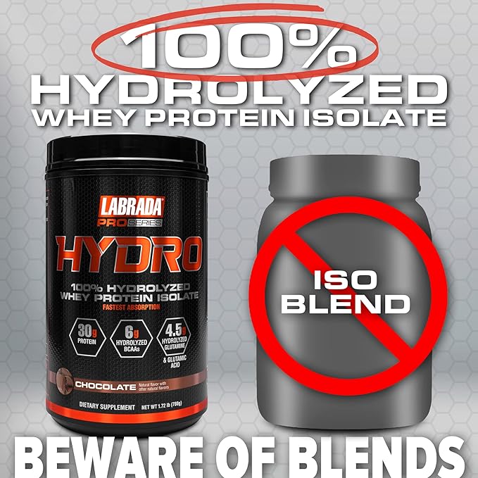 Labrada Hydro 100% Pure Hydrolyzed Whey Protein Isolate Powder, Lactose Free, Fastest Digesting, Instant Mixing,Delicious Taste 20 Servings(Chocolate)