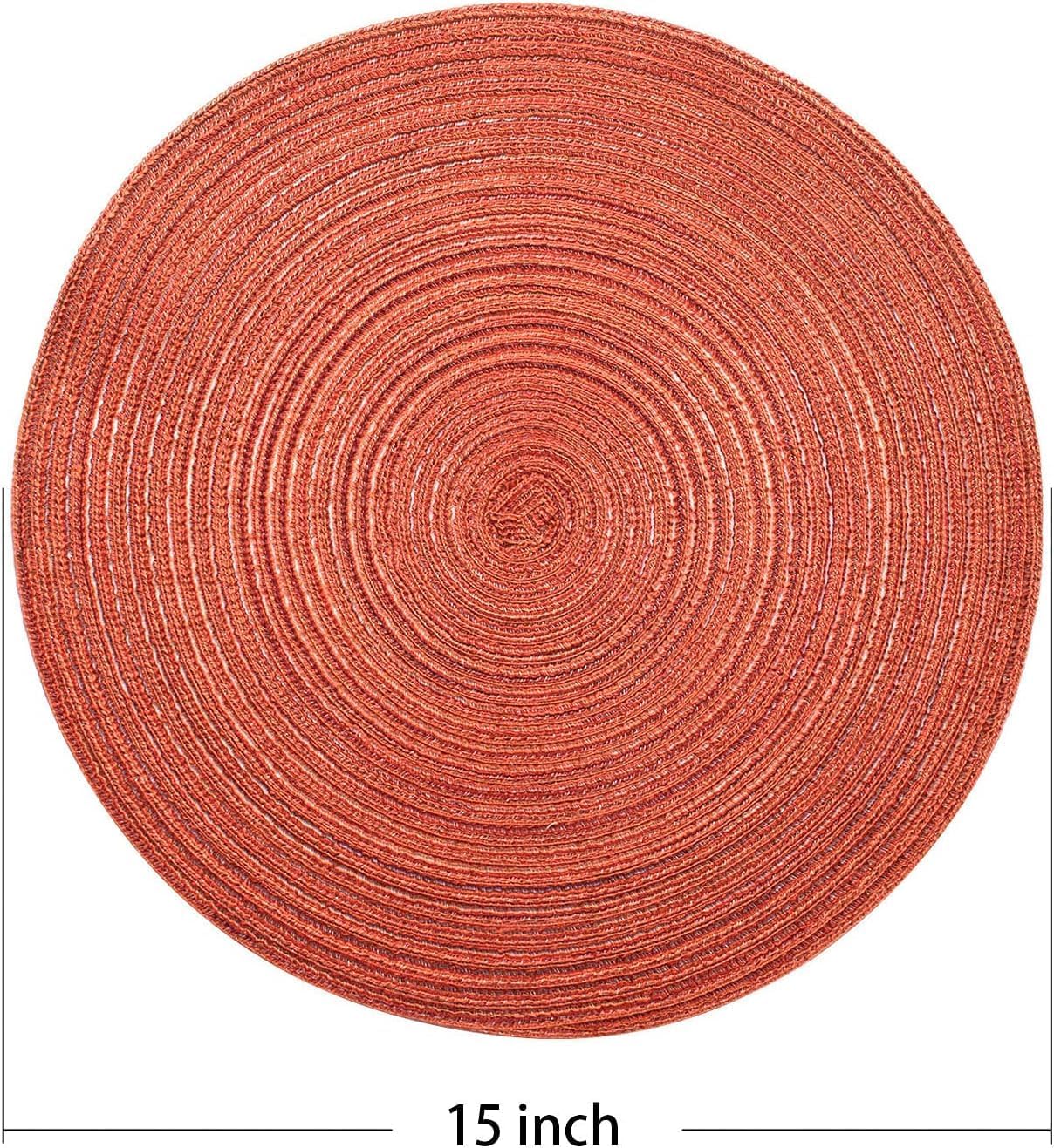 AHHFSMEI Round Braided Placemats Set of 4 Round Table Mats for Dining Tables Natural Woven Heat Resistant Place mats 15 Inch(Orange)