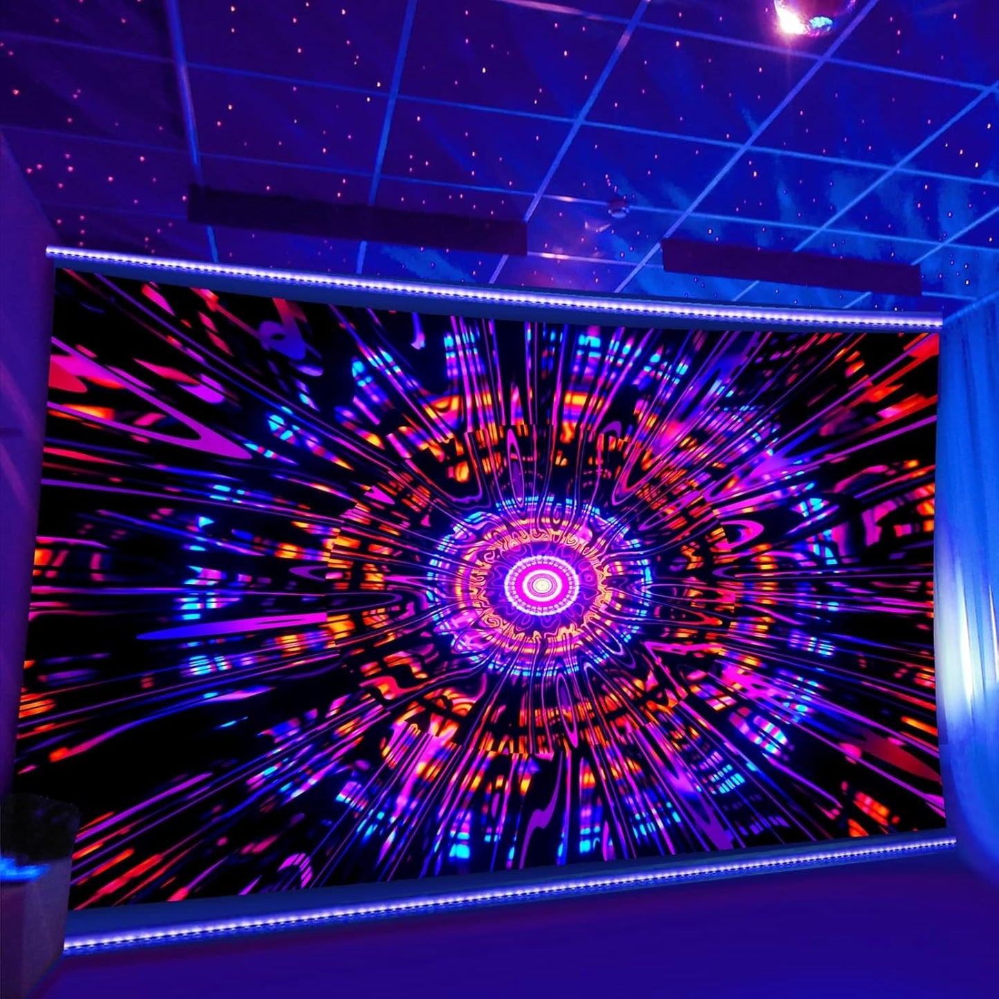 PSYHILAR Blacklight Mandala Tapestry for Bedroom, Psychedelic Black Light Posters for Adults and Teens, Colorful UV Reactive Aesthetic Bohemian Art Wall Hanging Decor Red and Purple (90 x 70 Inches)