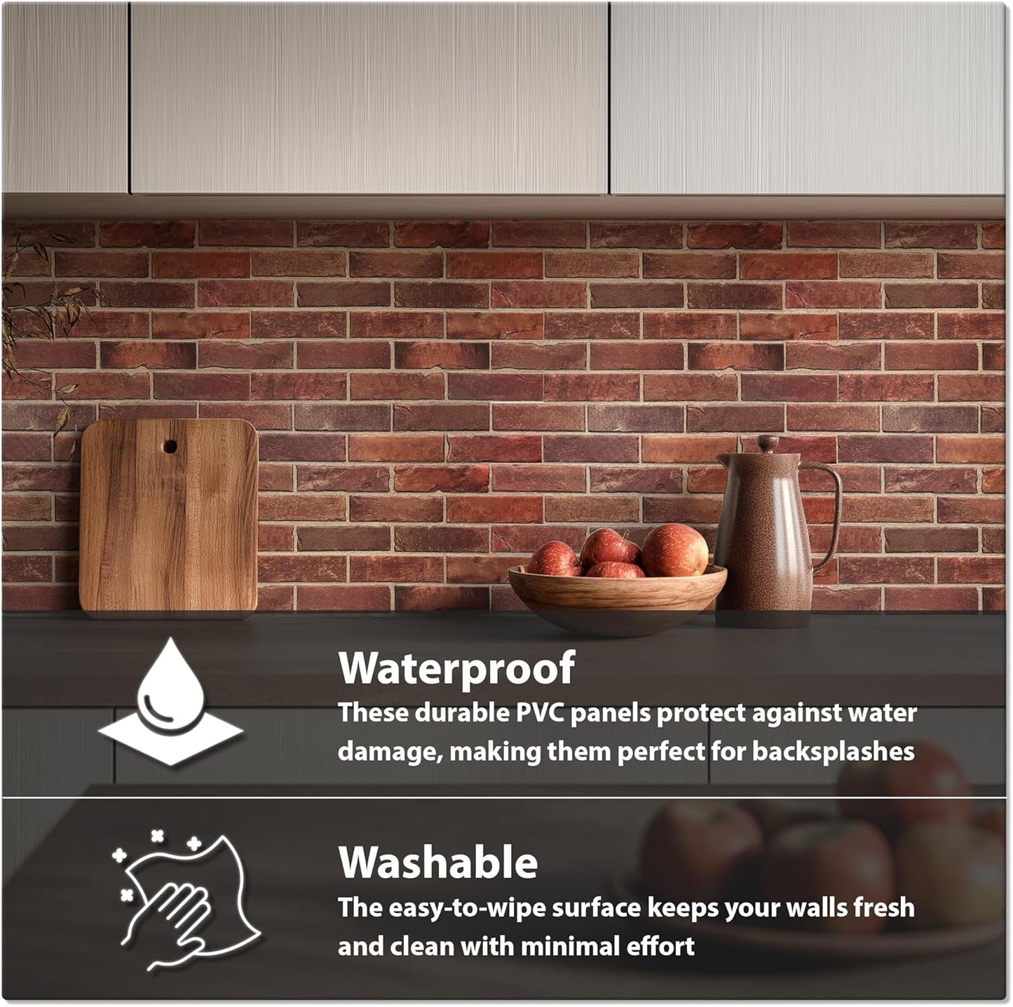 CONCORD WALLCOVERINGS ™ 3D Red Faux Brick Wall Panels - Pack of 20, Lightweight 17.5" x 24" (44.5 cm x 61 cm) PVC Sheets, Decorative Stone Tiles for Living Room, Kitchen - Covers 58.33 Sq Ft