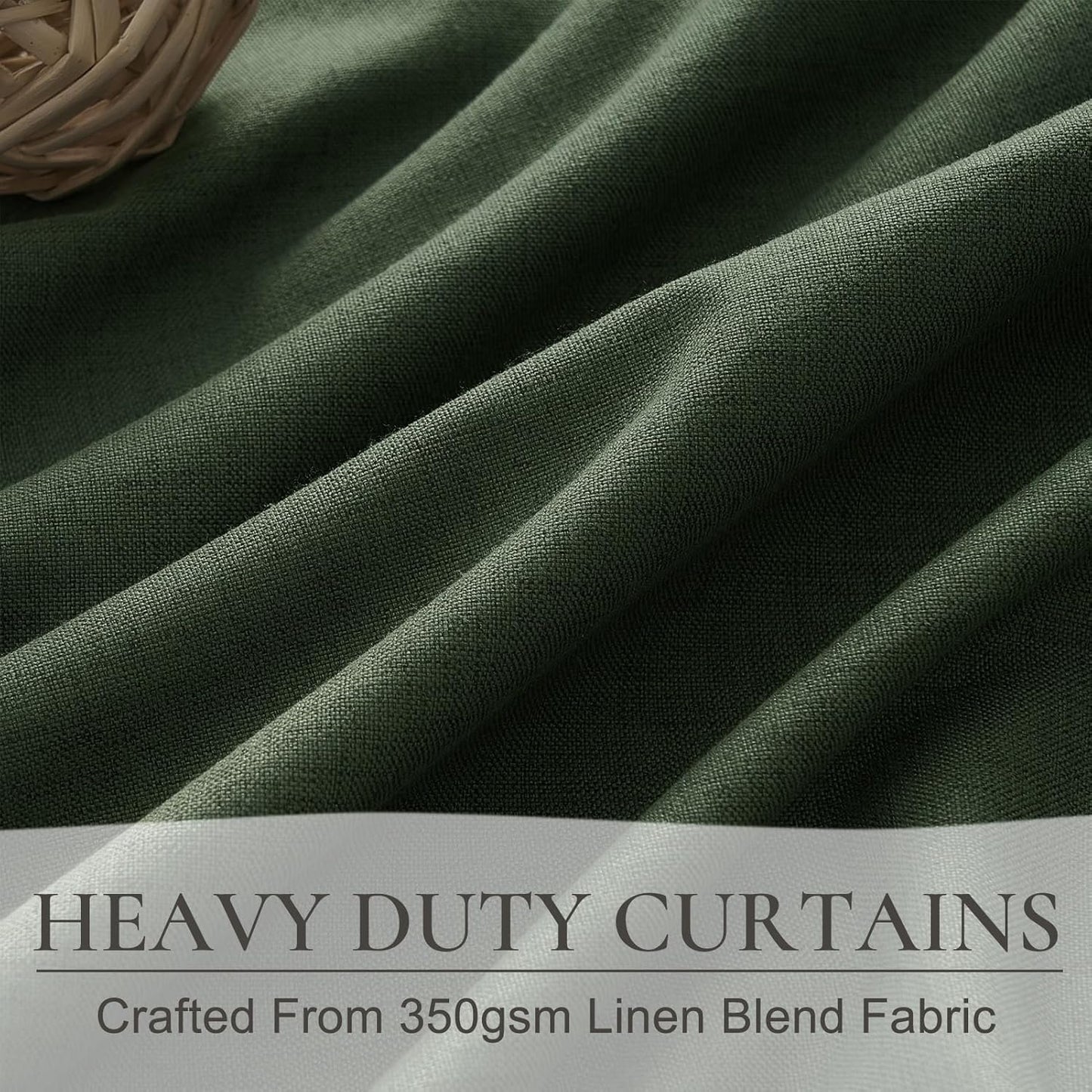 Lush Decor 132 Inch Long Insulated Back Tab Pinch Pleated Curtains, Linen Olive Green Blackout Large Window Drapes, Room Darkening Extra Long Tall Curtain for Living Room (40" Wx132 x2 Panels Loden)