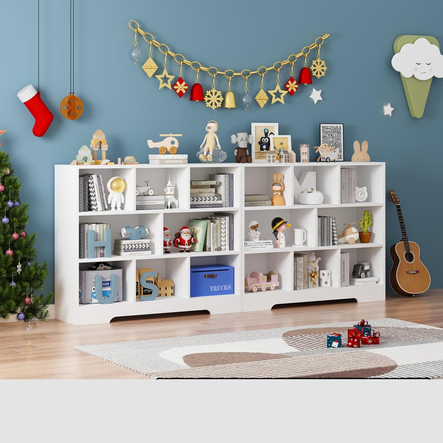 Book Shelf, 8 Cubes Storage Organizer, 3-Tier Open Shelf Wooden Bookcase, Freestanding White Bookshelf Cube Shelf for Bedroom, Living Room, Home Office