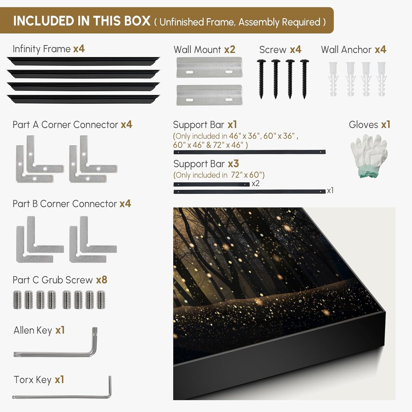 SIGNWIN 60"x72" Extra Large Framed Wall Art Magical Firefly Night Forest, Enchanted Woodland Scene for Home Living Room Bedroom Decor (Frame Assembly Required)