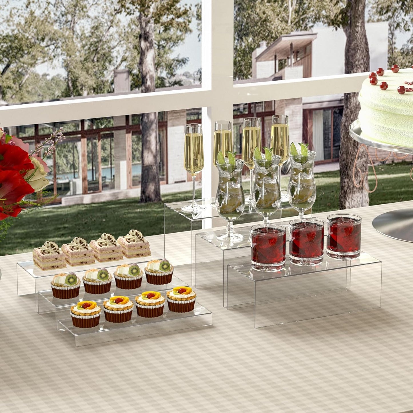 Rectangular Acrylic Display Risers 6pcs, Clear Display Storage Stands, Acrylic Display for Funko Pop Figure, Desserts, Cupcake, Toys, Collectibles, Merchandises- 12-1'', 2'', 3'', 4'', 5'', 6''