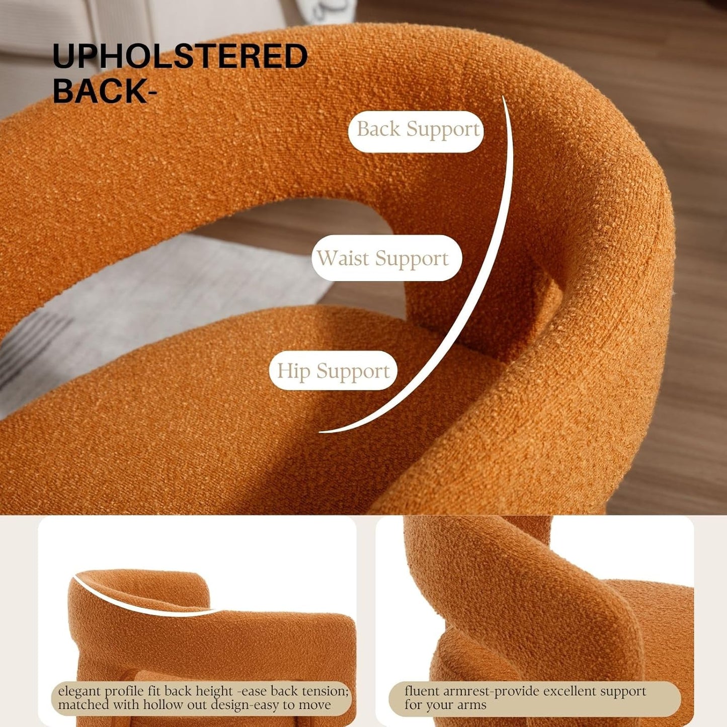 Orange Sherpa Dining Chairs Set of 2, Modern Barrel Dining Room Chairs Upholstered Faux Fur Accent Chair with Arms and Round Back for Living Room Kitchen Armchair No Assembly Needed