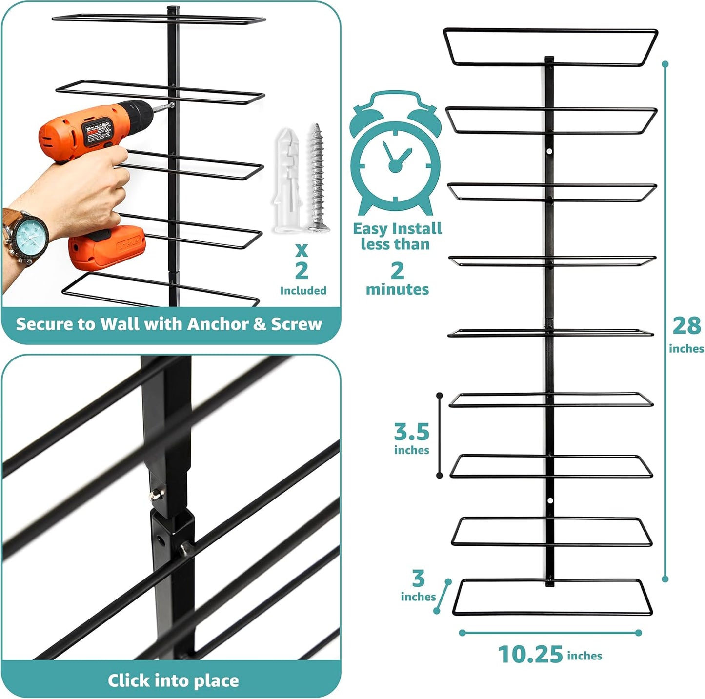 Sorbus Wall Mount Wine Rack + Under Cabinet Wine Glass Holder Set - Wine Rack Wall Mounted for Wine Bottles, Champagne, and Wine Glasses - Complete Your Home Bar & Wine Kitchen Storage, 2 Pack