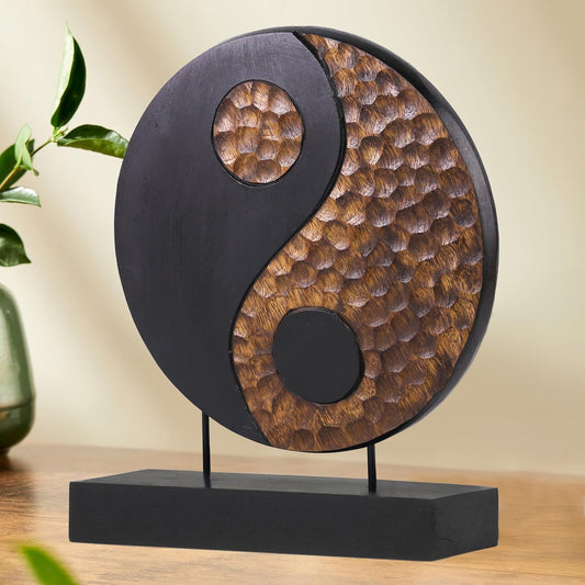 Decozen Solid Wood Yin Yang Sculpture Ideal for Home, Mantel, Fireplace, and Foyer Decor - Valentines Day Gifts from Daughter, Son, Husband