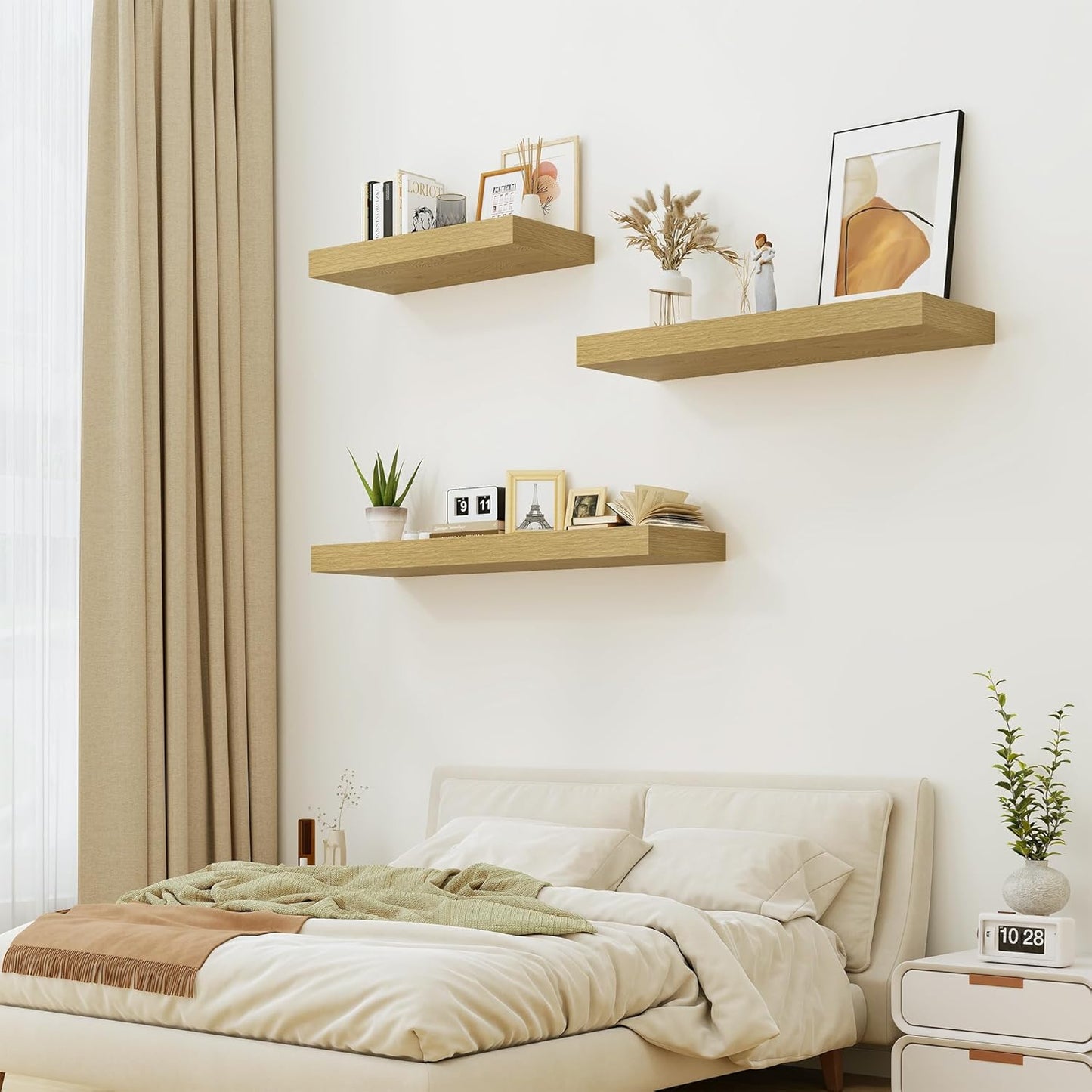 Heimlove Oak Bathroom Shelves Floating Shelves for Wall Shelf Over Toilet Long Wall Mounted Modern Farmhouse,48 x 12 Wall Shelves with Invisible Brackets for Living Room, Kitchen, Bedroom