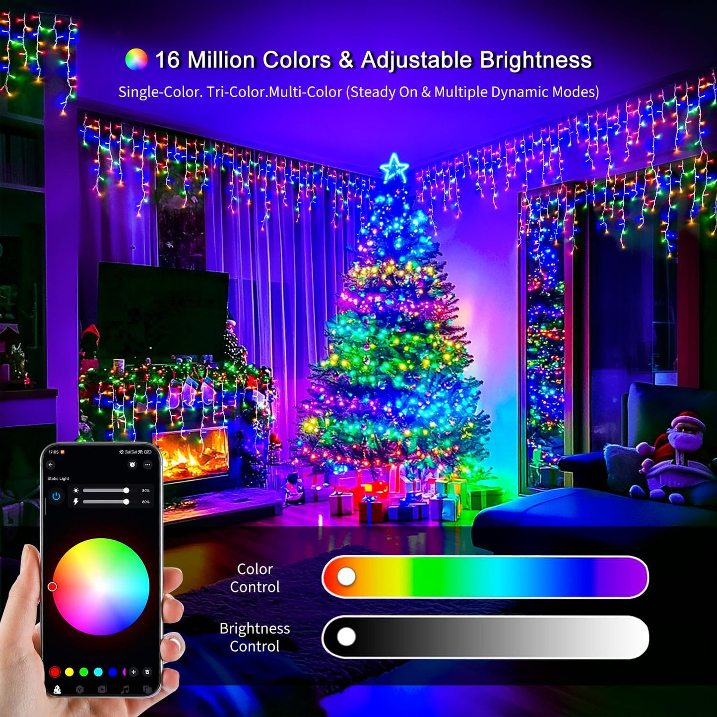 JMEXSUSS 400 LED RGB Icicle Lights - Color Changing, Plug-in for Indoor/Outdoor Christmas Decorations