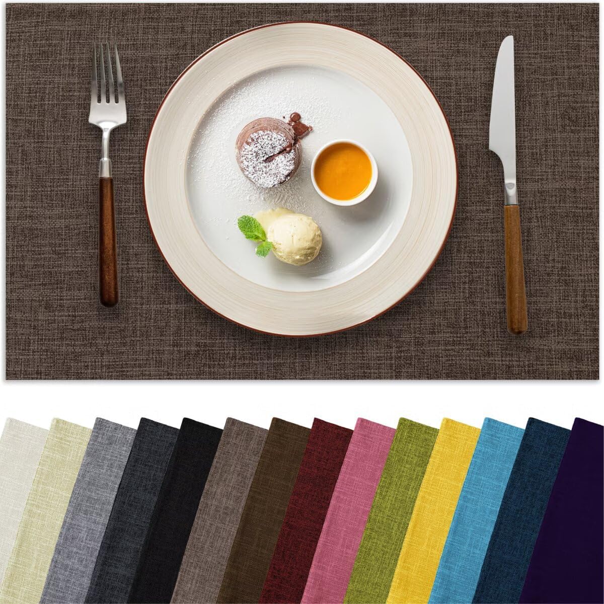 Placemats Set of 8, Bilayer Thickened Linen Place Mats Heat Resistant Machine Washable Wrinkle Free Carefully Selected Polyester Mats for Kitchen/Dining/Coffee Table (Burlap)