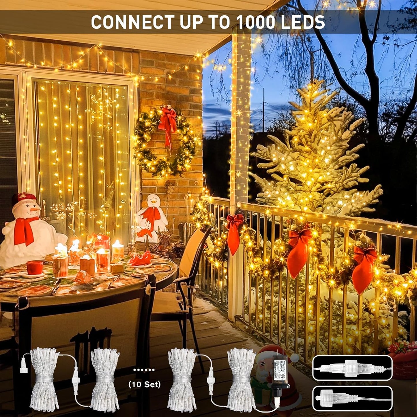 JMEXSUSS Connectable Warm White String Lights Indoor Bedroom, 8 Modes Christmas String Light Plug in Christmas Tree Lights, 33ft 100 LED Fairy Twinkle Light Outdoor for Home Garden Xmas Tree Decor