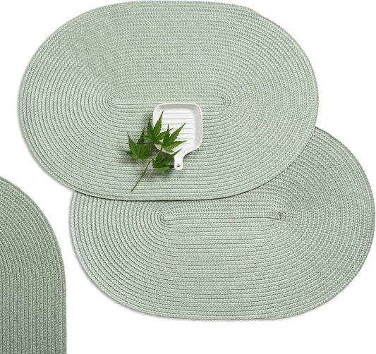 AHHFSMEI Placemats Set of 6 for Dining Table Washable Woven Vinyl Non-Slip 18x12 inches Placemat Heat-Resistant Durable Table Mats for Dining Table Easy to Clean (Sage Green, 6)