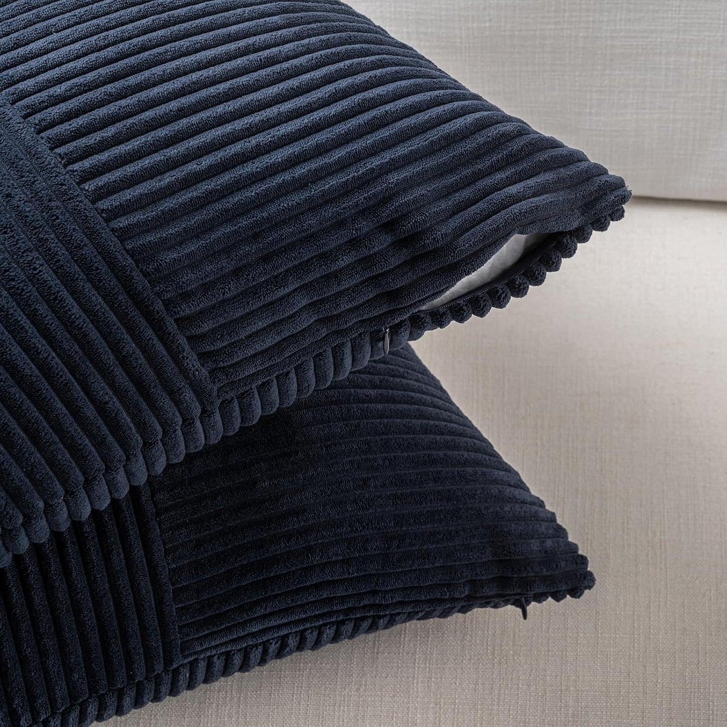 Fancy Homi 2 Packs Navy Blue Lumbar Decorative Throw Pillow Covers 12x20 Inch for Living Room Couch, Rustic Farmhouse Boho Home Decor, Soft Striped Corduroy Rectangle Accent Cushion Case 30x50 cm