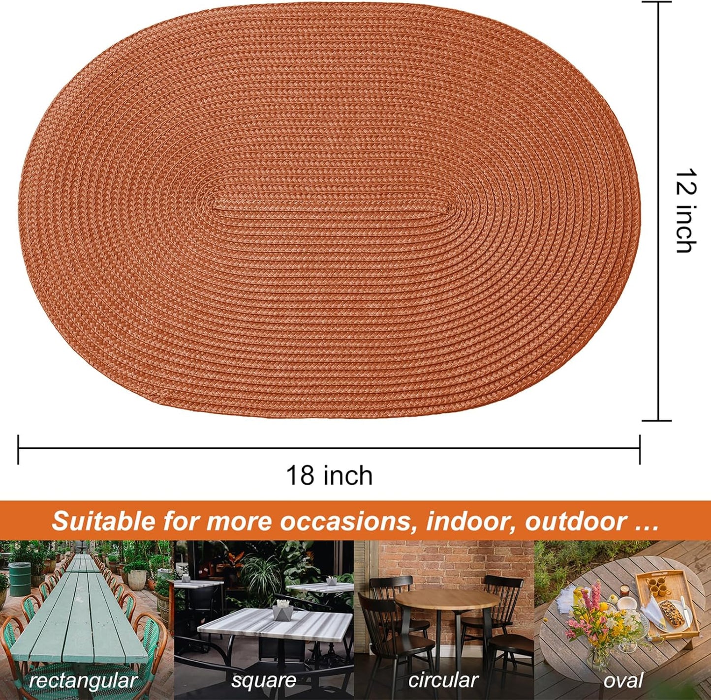 AHHFSMEI Placemats Set of 4 for Dining Table Washable Woven Vinyl Non-Slip 18x12 inches Placemat Heat-Resistant Durable Table Mats for Dining Table Easy to Clean (Burnt Orange 4)