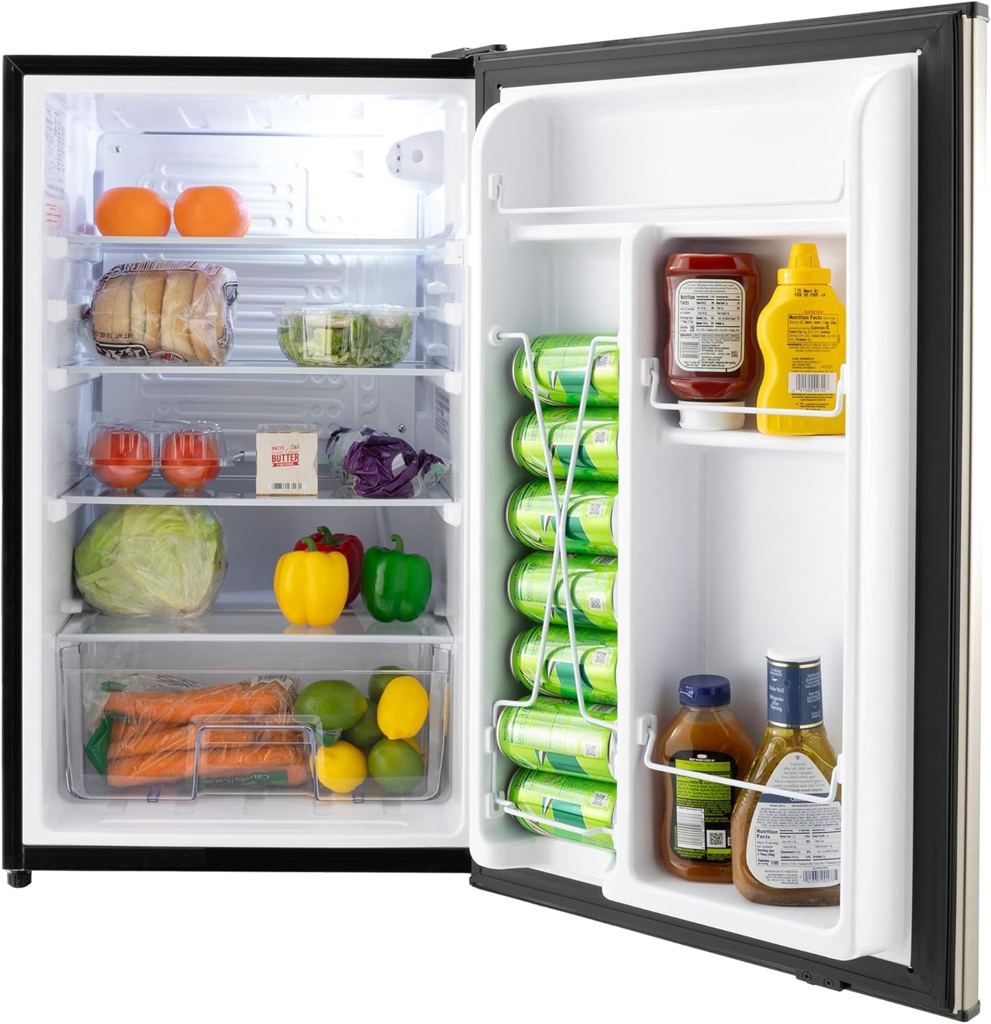 RecPro 3.3 Cu Ft 12V RV Refrigerator | Stainless Steel Frost-Free Fridge with Can Holder | Compact Camper Fridge with Door Storage, 7 Temp Settings | 19”W x 19”D x 32.75”H