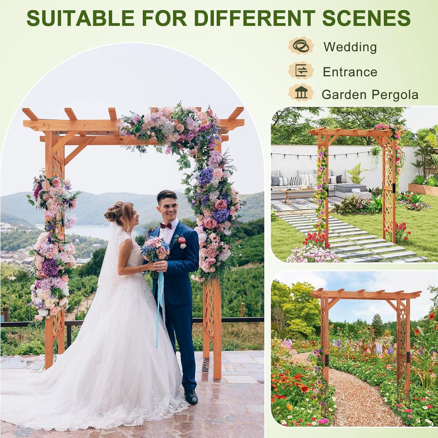 Giantex 7FT Wood Garden Arbor Trellis, Wedding Arch for Outdoor Patio Birthday Bridal Party Prom Decoration, Garden Trellis Pergola Arbor for Climbing Plant Rose Vines