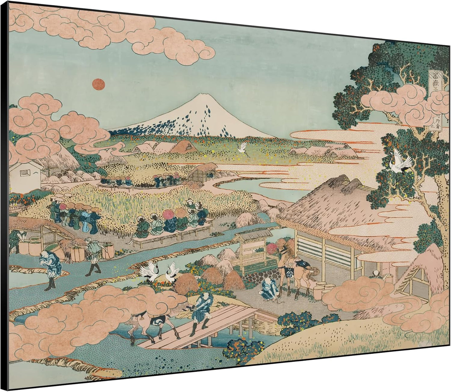 SIGNWIN 60"x72" Extra Large Framed Wall Art Japanese Ukiyo-e Landscape, Timeless Mt. Fuji Scene for Zen-Inspired or Asian-Style Interiors for Home Living Room Bedroom Decor (Frame Assembly Required)