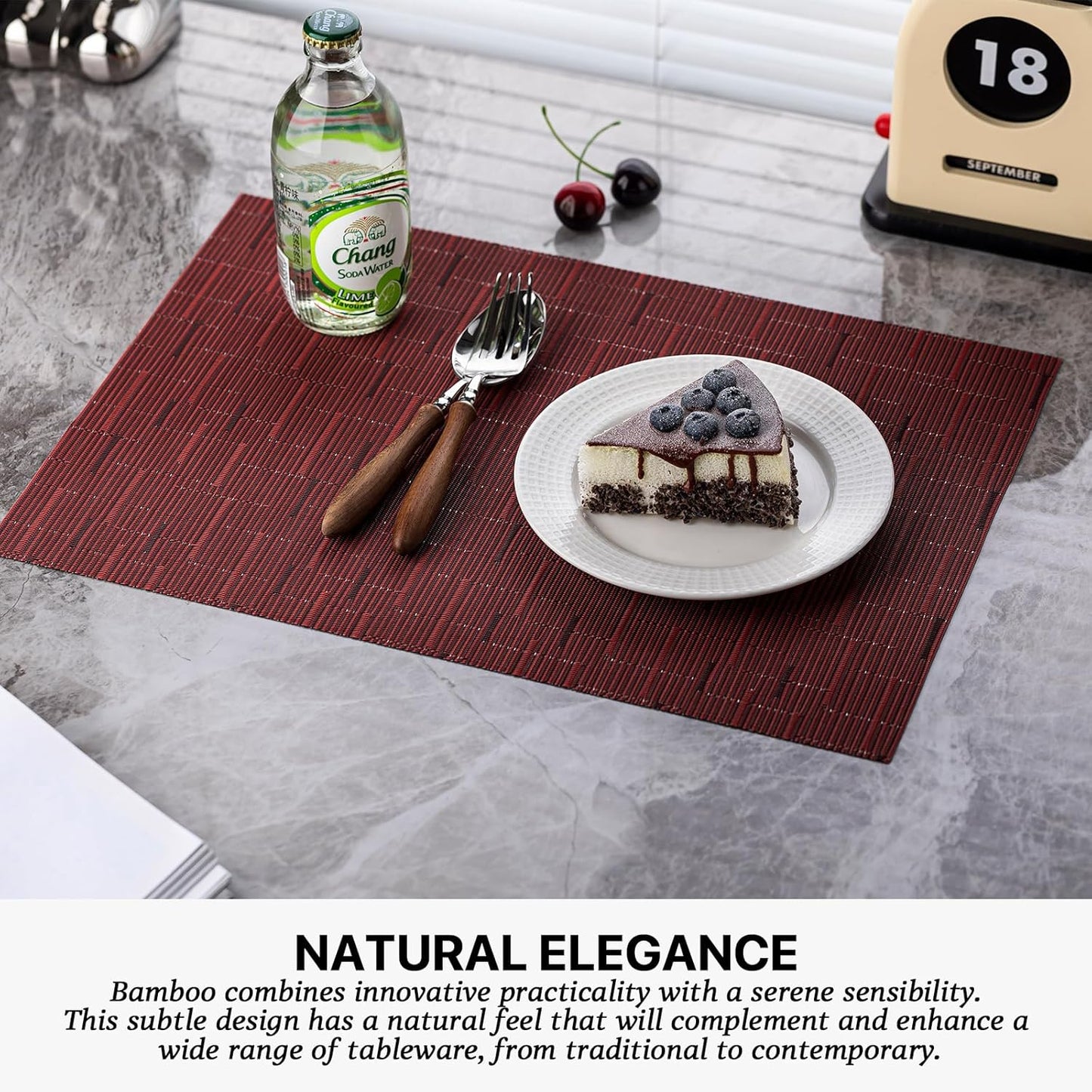 LEXMORE Placemats Set of 4 Vinyl/Plastic Woven Place Mats for Kitchen Table Indoor/Outdoor Washable Placemat Wipeable Dining Table Mats(Burgundy)