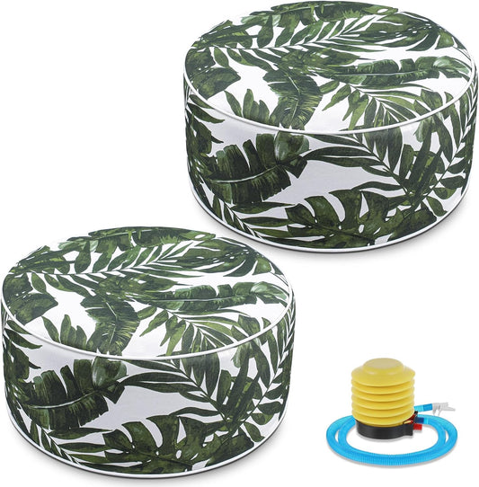 2 Pack Outdoor Inflatable Ottoman Waterproof Inflatable Pouf Foot Rest with Handle D21 x H9 Portable for Patio Camping Garden or Home