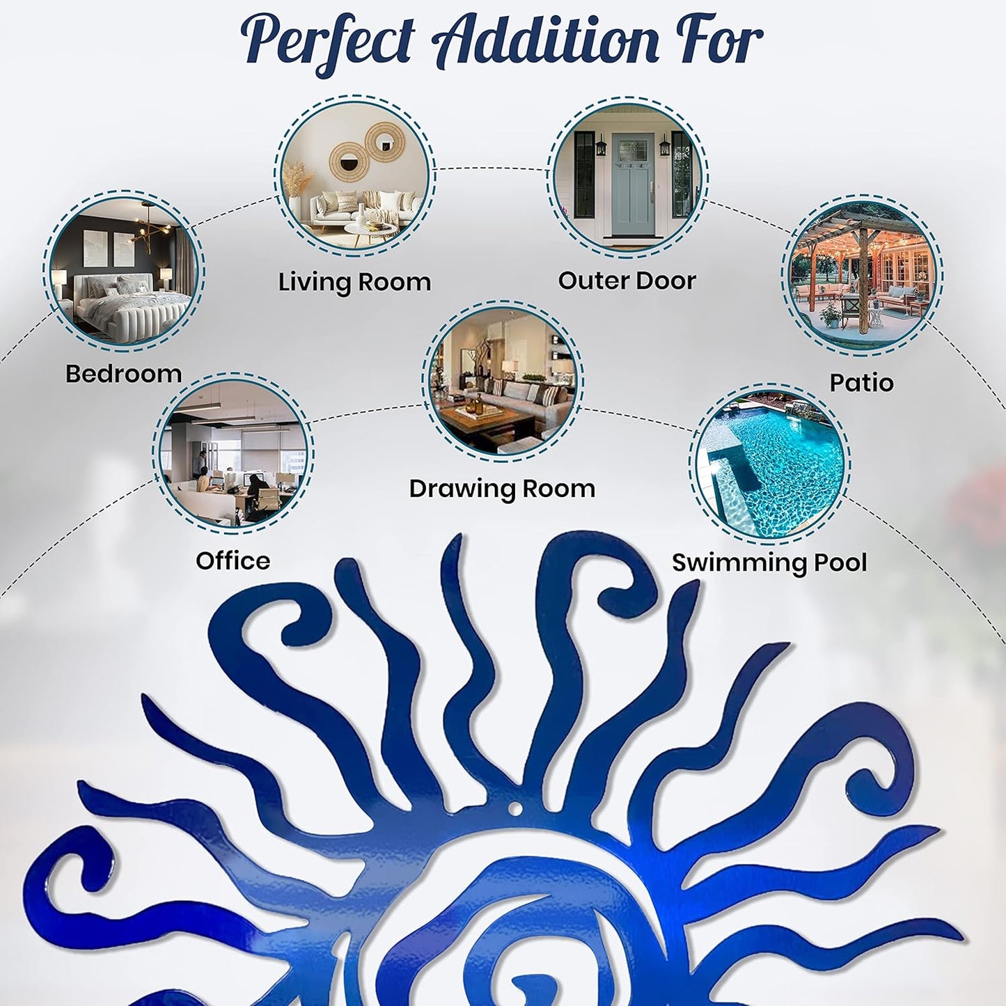 Riverside Designs Wacky Sun Metal Wall Art Indoor/Outdoor Decor - 36" Blue Rust Proof Wall Sculpture - Made in USA - Ideal for Bedroom, Garden, Home, Patio and Farmhouse