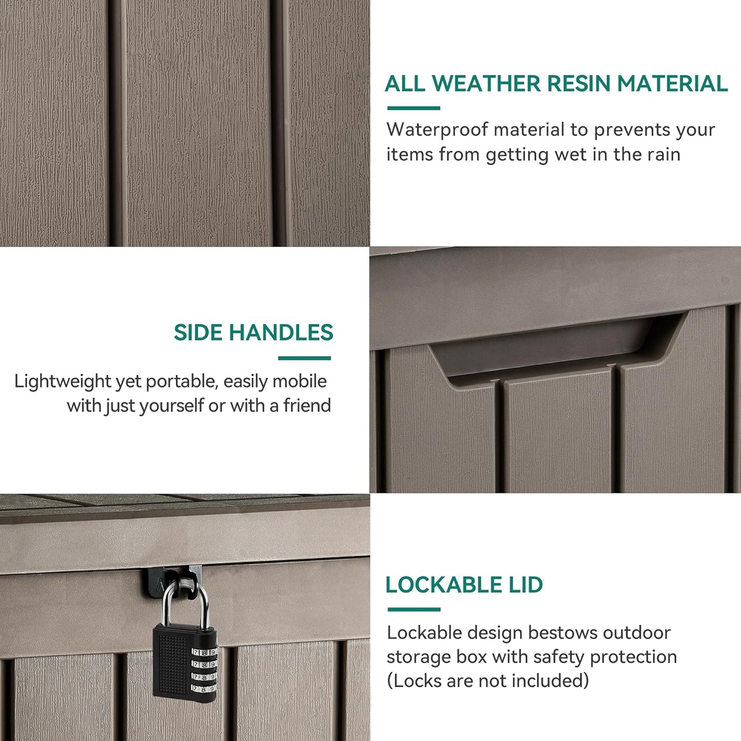 YITAHOME Deck Box, 51 Gallon Weatherproof Outdoor Storage Container for Patio Cushions, Pool Supplies, Garden Tools, Lockable Lid and Side Handles, Light Brown