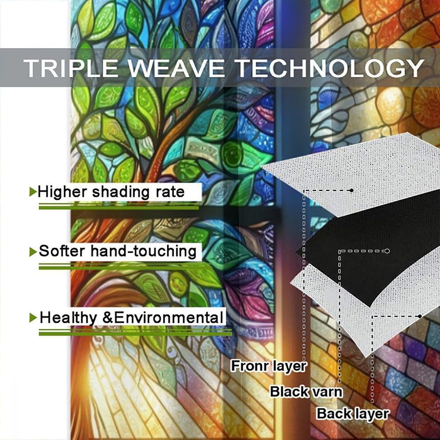 Stained Glass Curtains,Tree of Life Colorful Abstract Art Home Decor Drapes for Bedroom Living Room Kitchen Window Treatment 2 Panels Set Total Size 42" W X 63" L Inch