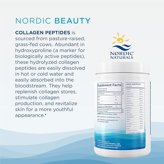 Nordic Naturals Nordic Beauty Collagen Peptides, Unflavored 10.6 Ounces 30 Servings