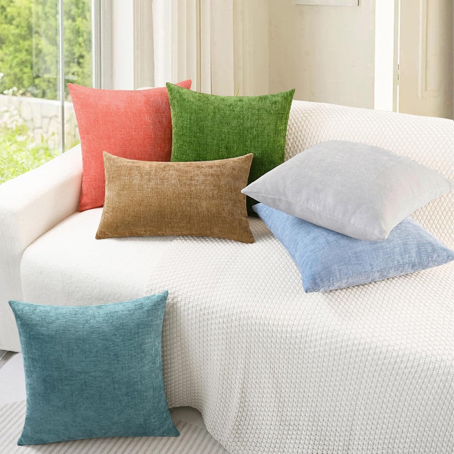 CaliTime Throw Pillow Covers Decorative 18 X 18 Inches Pack of 2 Cozy Chenille Cushion Cases for Couch Sofa Bed Living Room Home Living Coral