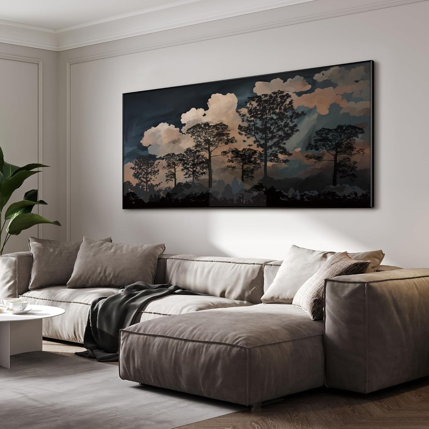 SIGNWIN 24"x46" Extra Large Framed Wall Art Silhouetted Trees at Dusk, Dramatic Forest and Cloudscape for Home Living Room Bedroom Decor (Frame Assembly Required)