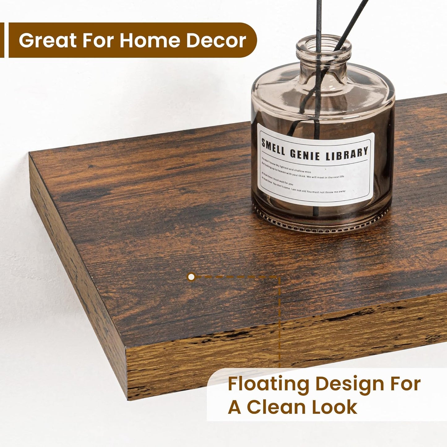 Fun Memories 55 Inch Fireplace Mantel Shelf -Long Floating Shelves, Deep Wall Mounted Farmhouse Display Shelves with Invisible Heavy Duty Metal Bracket, Brown, 2 Pack