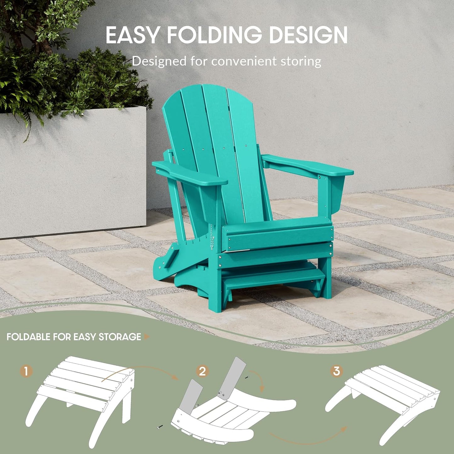 WestinTrends Outdoor Ottoman, Patio Adirondack Ottoman Foot Rest, All Weather Poly Lumber Folding Foot Stool for Adirondack Chair, Widely Used for Outside Porch Pool Lawn Backyard, Turquoise