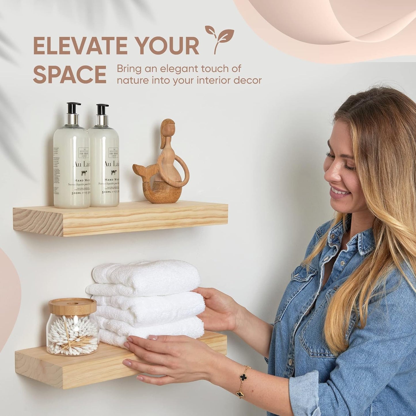 Homeforia Wood Floating Shelf 12 inch, High End Solid Natural Wood 12inch Floating Shelves for Wall Mounted, Unfinished Small Wooden Floating Shelves, Heavy Duty Bracket, 12 X 6.5 X 1.75 in, Set of 2