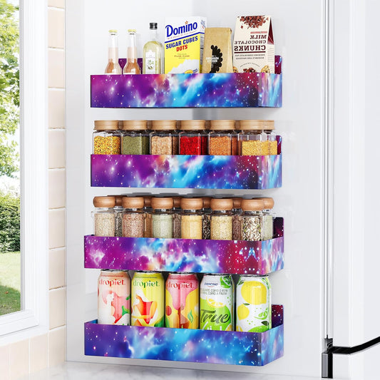 Magnetic Spice Rack for Refrigerator, Kitchen Organizer and Storage Shelf, Starry Sky(4 Pack)