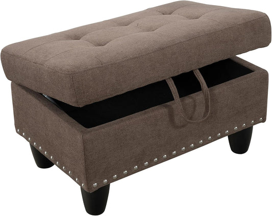 Ottoman Rectangular Storage Ottoman Bench, Footrest Stool Footstool with Lid for Living Room, Bedroom, Entryway, Brown, 28.5"x19.5"x17.5"