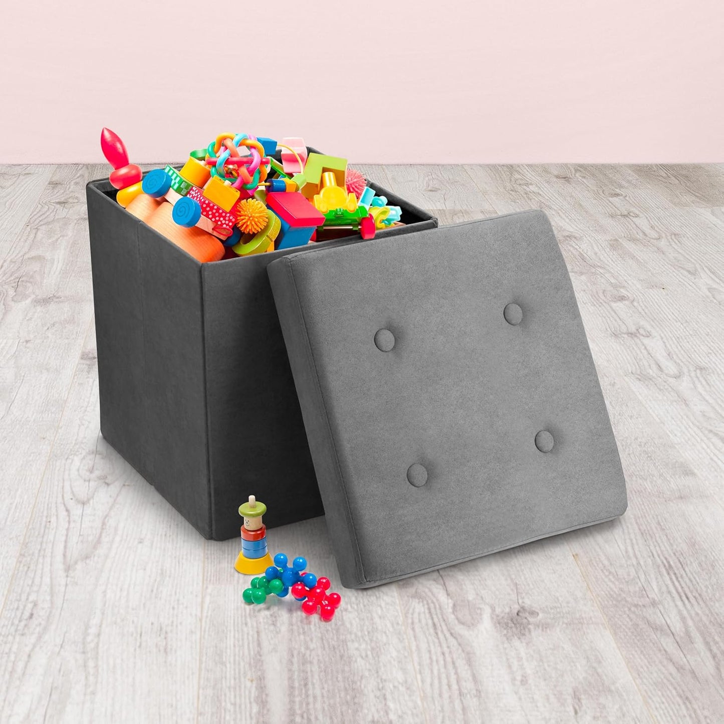 Sorbus Storage Ottoman Bench – Collapsible/Folding Bench Chest with Cover – Perfect Toy and Shoe Chest, Hope Chest, Pouffe Ottoman, Seat, Foot Rest, – Contemporary Faux Suede (Gray)