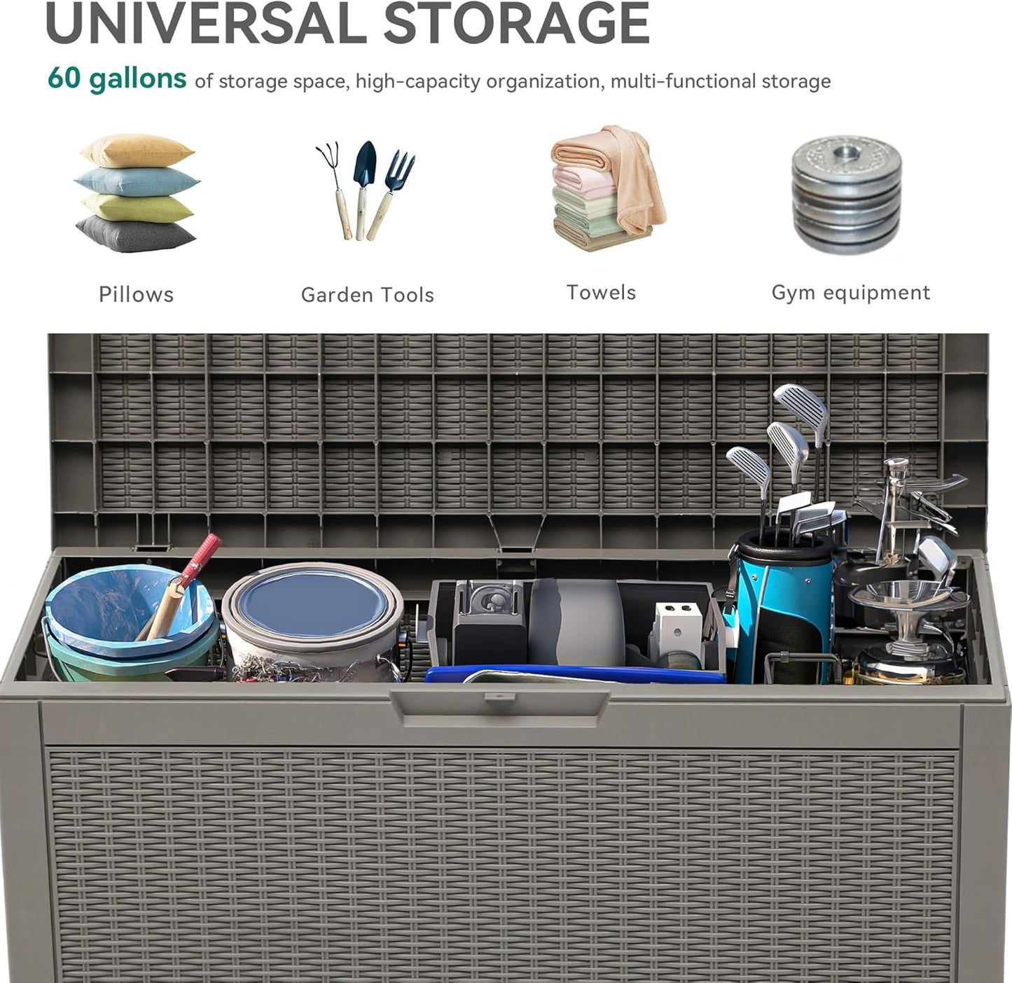 YITAHOME 60 Gallon Outdoor Storage Box, Large Water Resistant Resin Deck Box, Indoor Outdoor Lockable Rattan Storage Container for Patio, Garden, Cushions, Tools, Equipment (Taupe)