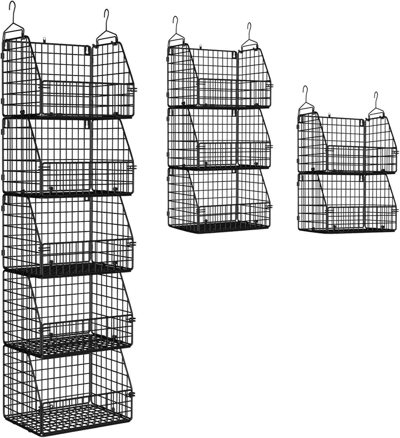 Stackable Wire Storage Baskets for Kitchen Closet Pantry, Hanging Closet Organizers Storage Shelves Organization, Wall Mount Metal Basket Bins, Clothing Vegetable & Fruit Organizer 5 pcs