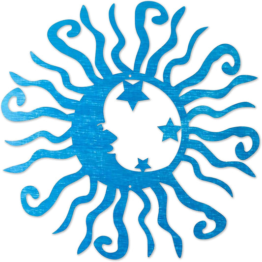 Riverside Designs Wacky Solar Moon Metal Wall Art Steel Outdoor Decor | Heavy-Duty and Waterproof | Made in USA (Teal, 36L x 36W)