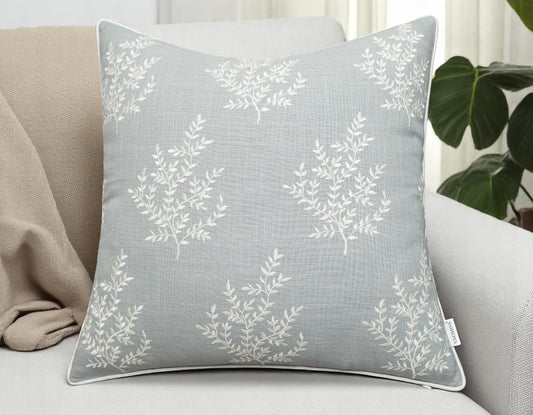 VAGMINE Embroidered Leaves Throw Pillow Cover - 20x20 Inches Square - 100% Cotton Robins Egg Cushion Cover - Textured Embroidery - Chic Coastal Home Accent for Sofa, Lounge, Farmhouse Decor