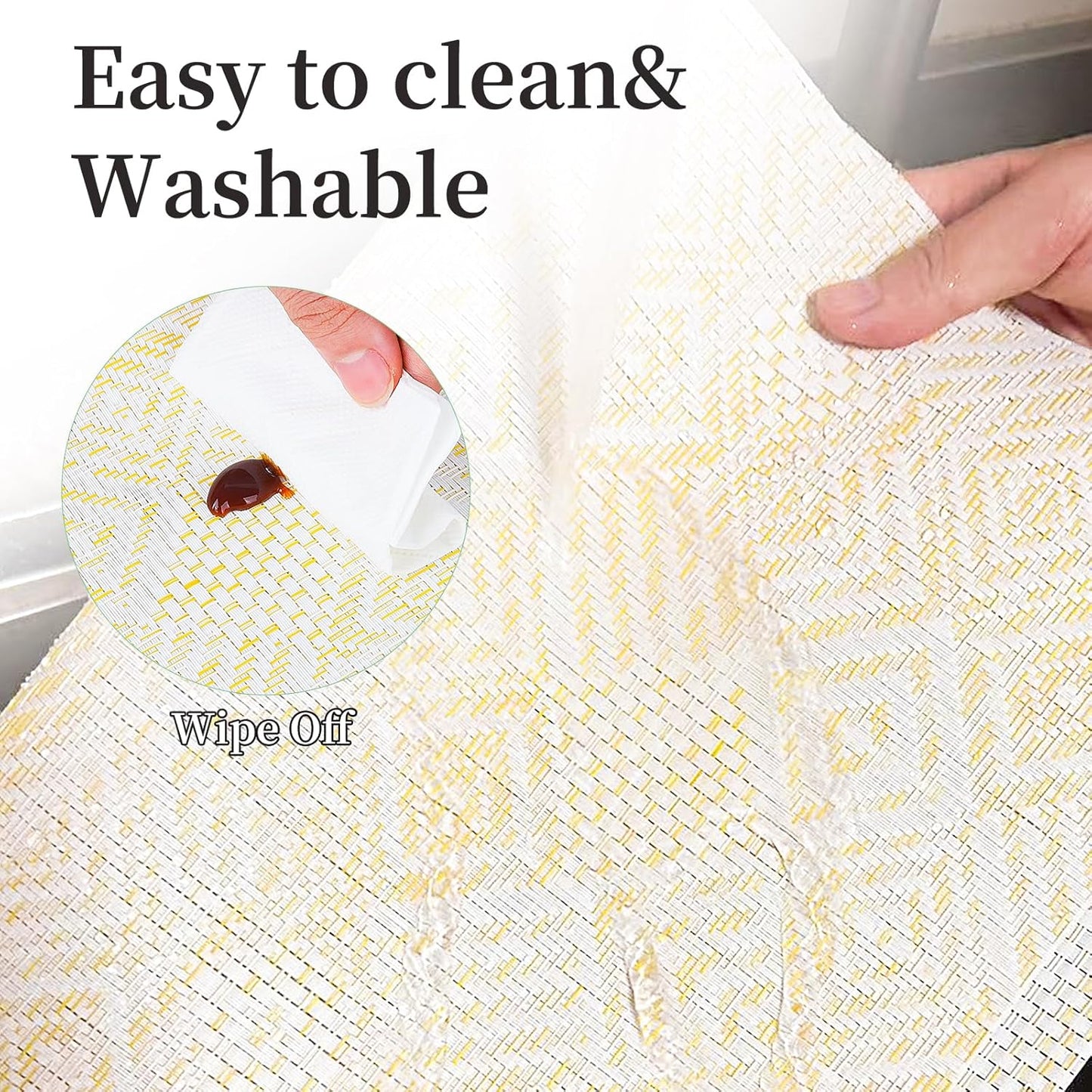 Vinyl Plastic Placemats Set of 6 Washable Heat Resistant Non-Slip Elegant Indoor Outdoor Kitchen Dining PVC Woven Table Place Mats (Yellow Squares)