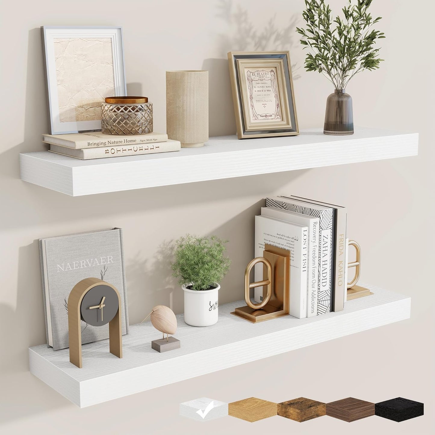 fuqing Floating Shelves for Wall, Bathroom Shelf Wall Mounted for Storage, Shelves with Invisible Bracket for Bedroom, Kitchen, Living Room, Farmhouse Small Book Shelf, 30 Inch Set of 2, White