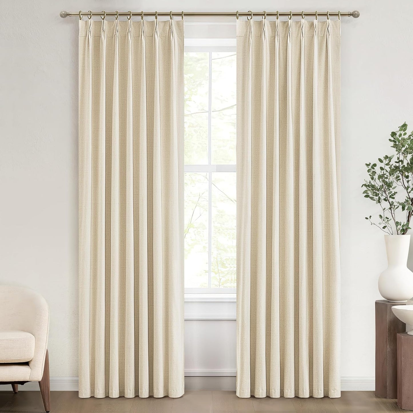 Curtains & Drapes for Living Room Cream Black Out Curtains for Bedroom Windows Linen 84 Elegant Decorative Extreme Blackout Burg With Hooks Pinch Pleated Back Tab Treatments Thermal Insulated 2Panels