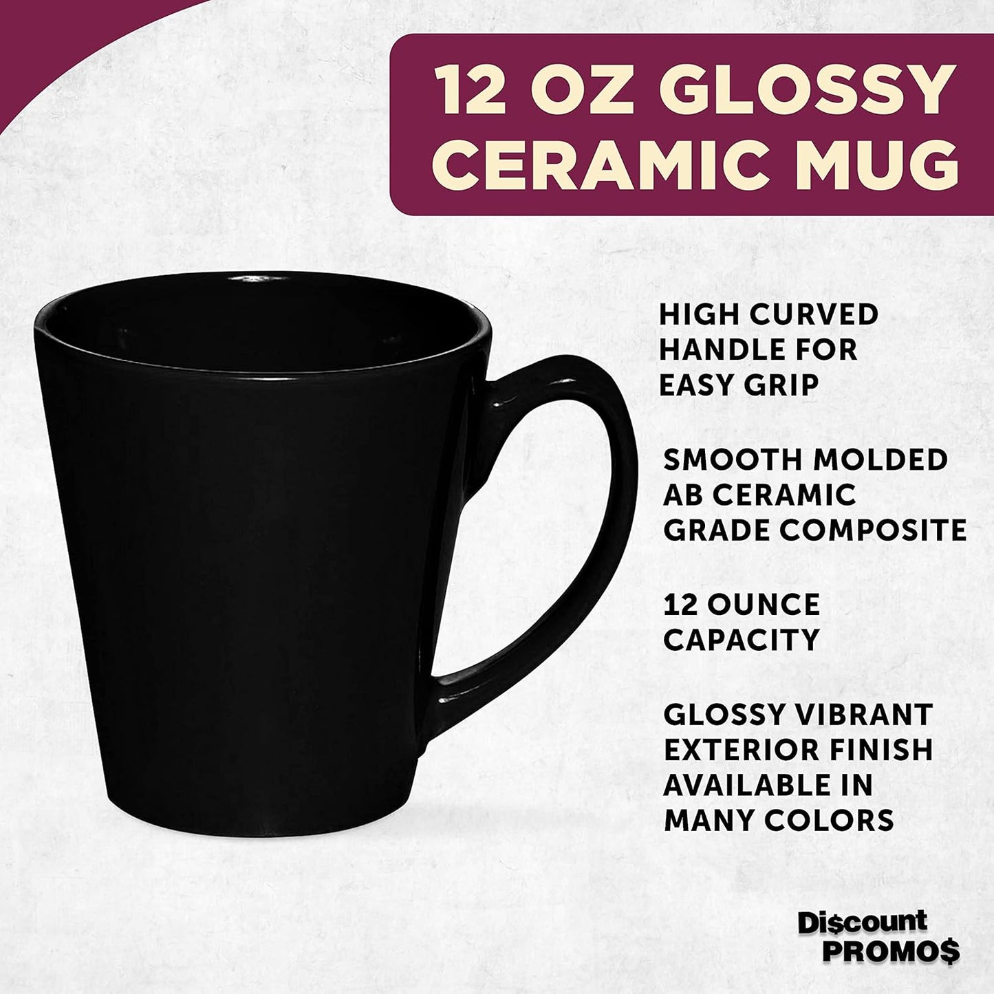 DISCOUNT PROMOS Glossy Ceramic Latte Coffee Mug 12 oz. Set of 10, Bulk Pack - Perfect for Tea, Espresso, Cappuccino, Hot Cocoa - Black