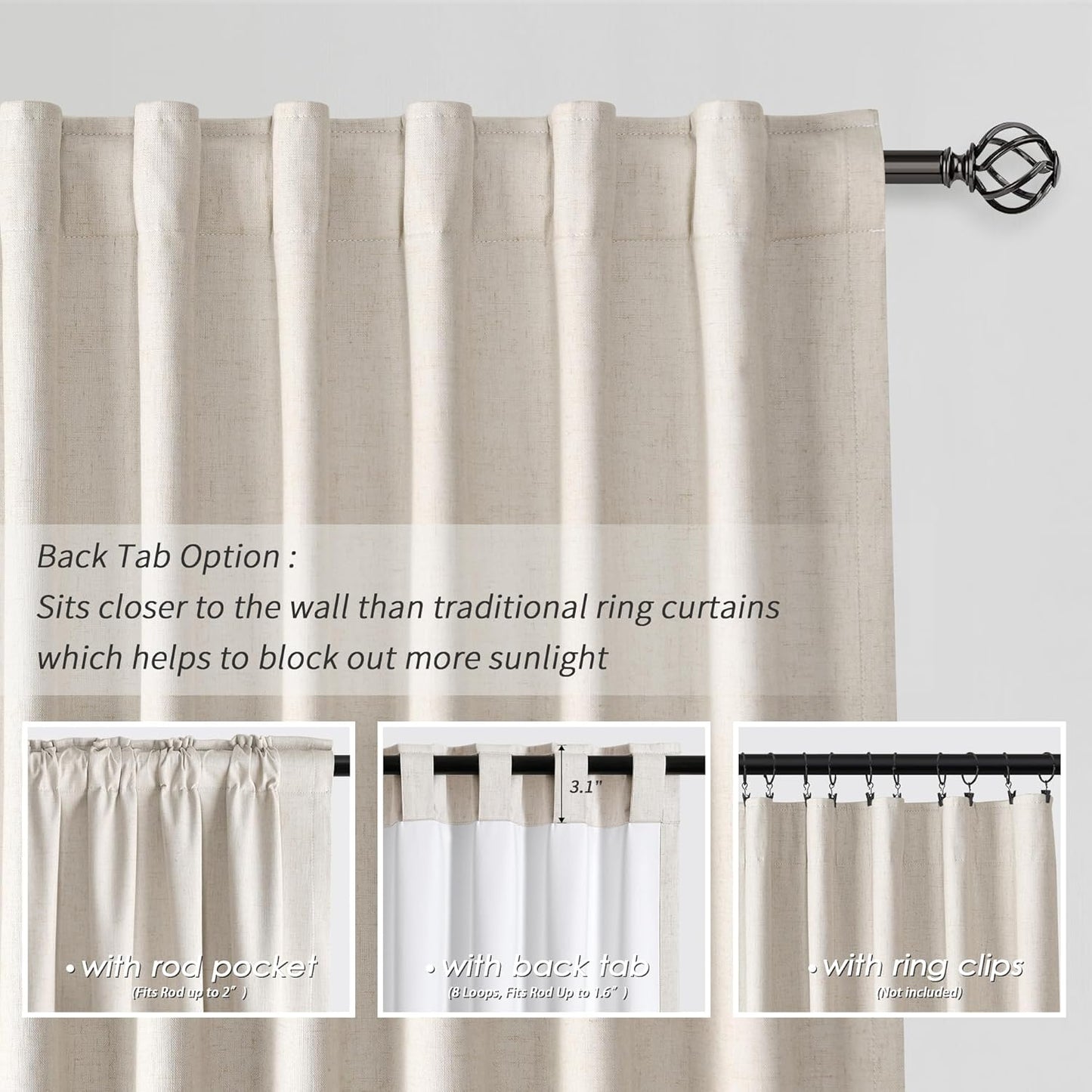 Greyish Beige Linen Black Out Curtains 84 Inch Long 2 Panels Set for Bedroom Light Blocking Curtains Greige with 100% Blackout Backing Light Taupe Thermal Insulated Room Darkening Curtain Drapes