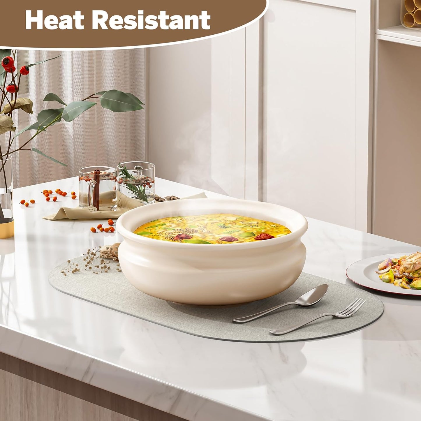 DOLOPL Placemats Set of 6, Oval Reversible Wipeable & Heat Resistant Place Mats, Modern Faux Leather Table Mats for Kitchen, Neutral Tablemats for Dining Table Decor, Wedding, Party(Gray)